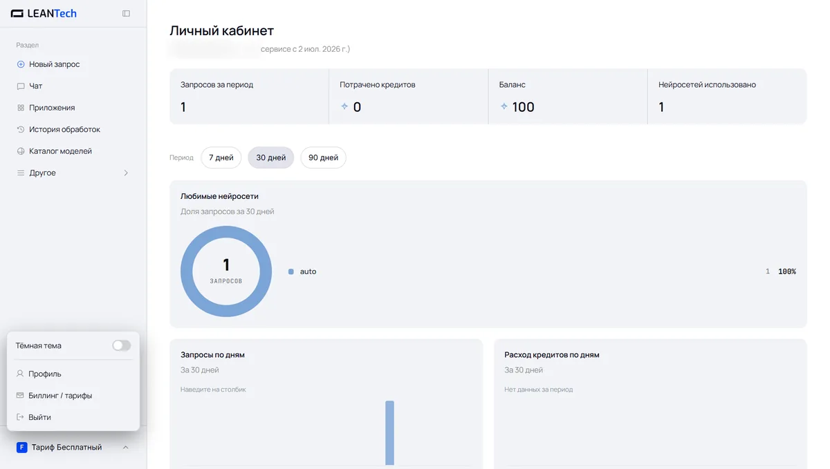 Reflect AI и другие нейросети в кабинете LeanTech AI без VPN